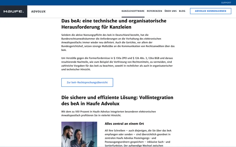 Landingpage Advolux BEA